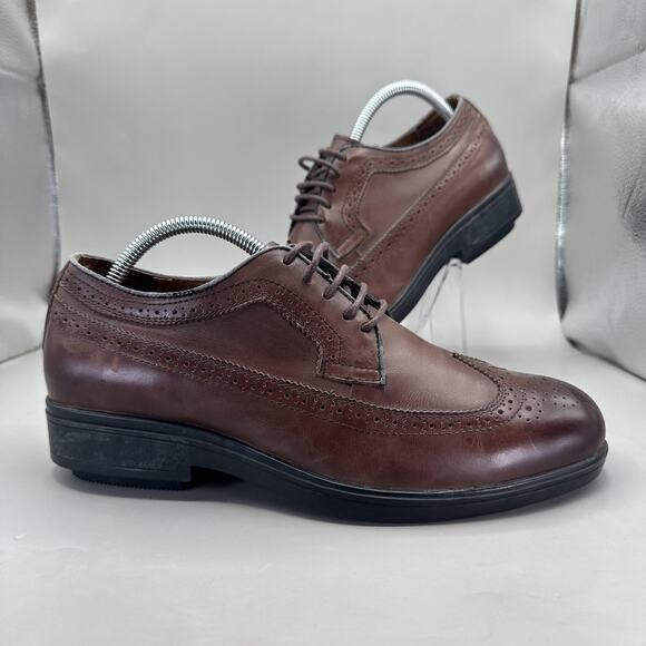 Gravity Defyer Dress Shoes Oxford Mens Size 8.5 W Brown Leather Brogue Wing Tip